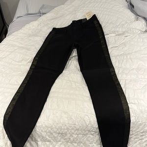 Blue revival sienna skinny black pants with gold stripe